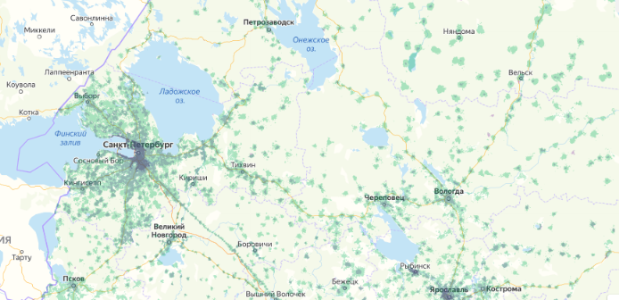 Зона покрытия МТС на карте Зарайск 